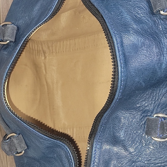 MU Sports Navy Leather Happy Face Small Duffle Shoulder Bag - Picture 8 of 12